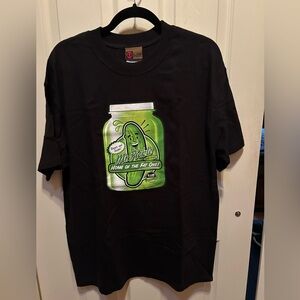 Iconic Mr. Pickle Black Cotton T Shirt Size L. mid weight 29” L. NWOT Never worn